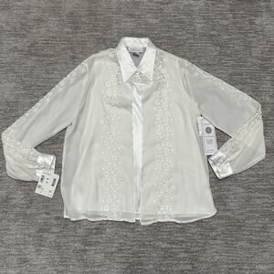 VTG Jordan Shirt Womens M Sheer Embroidered Floral Button Blouse Secretary 90s